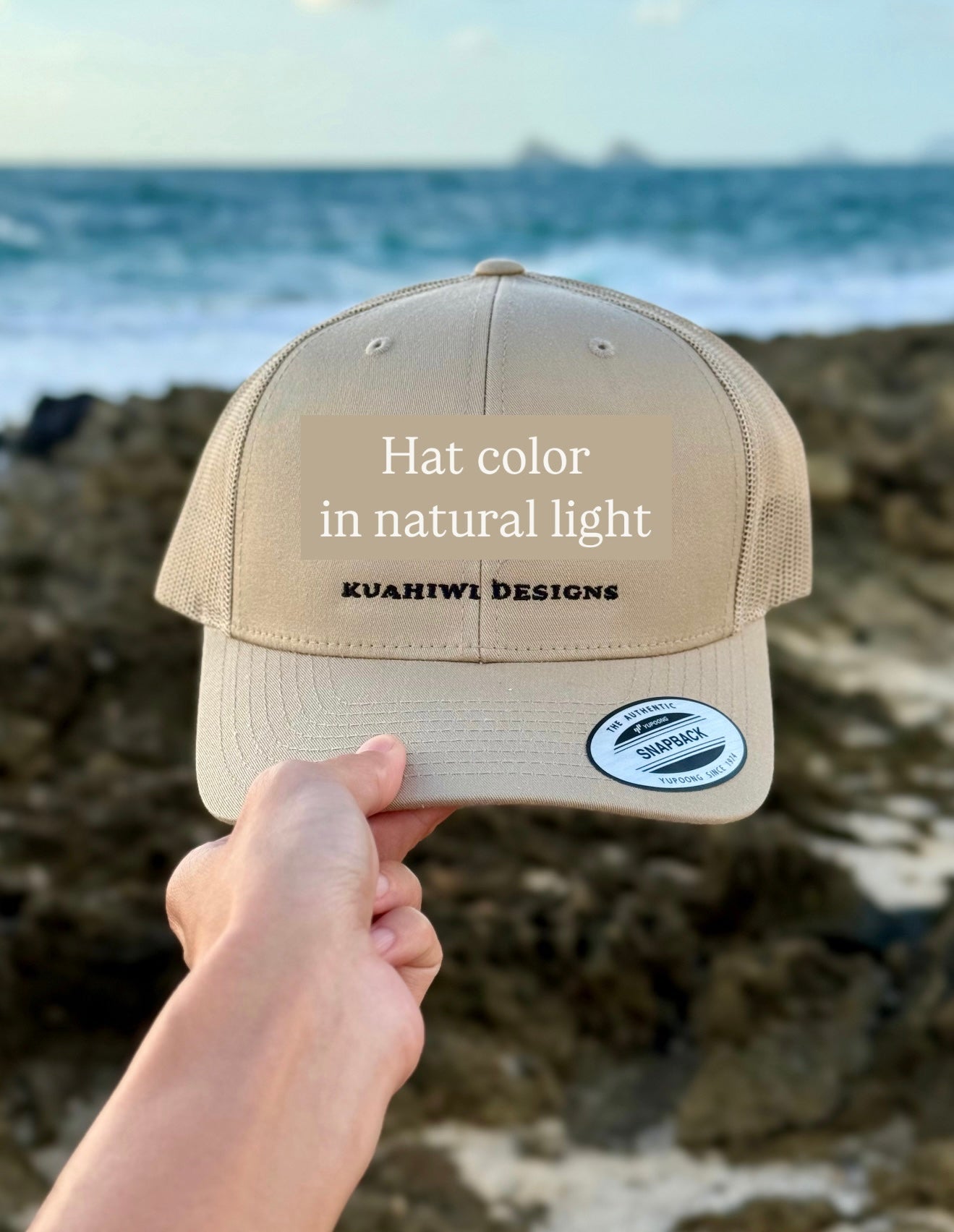 'Iwa Trucker Hat - Black Stitching on Khaki