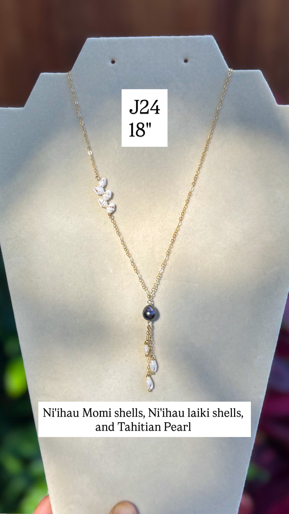Niihau Laiki & Momi Necklace with Tahitian Pearl