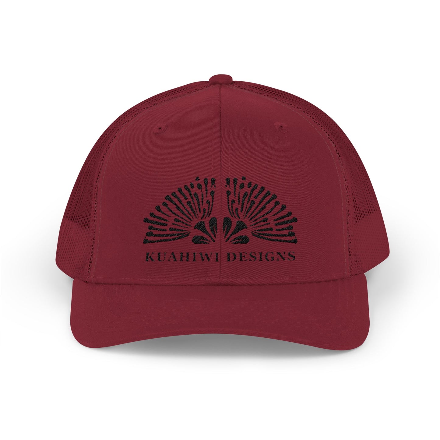 Lehua Trucker Hat - Black Stitching on Cranberry