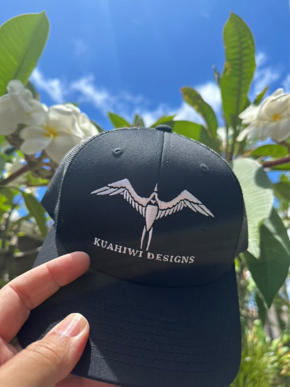 'Iwa Trucker Hat - White Stitching on Black