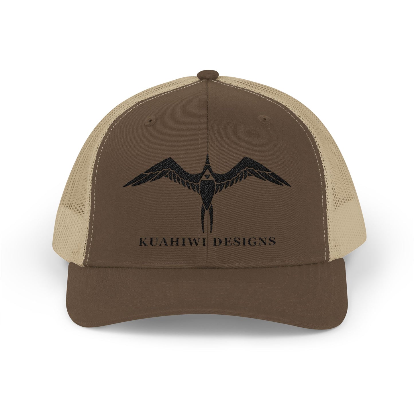 'Iwa Trucker Hat - Black Stitching on Brown/Khaki
