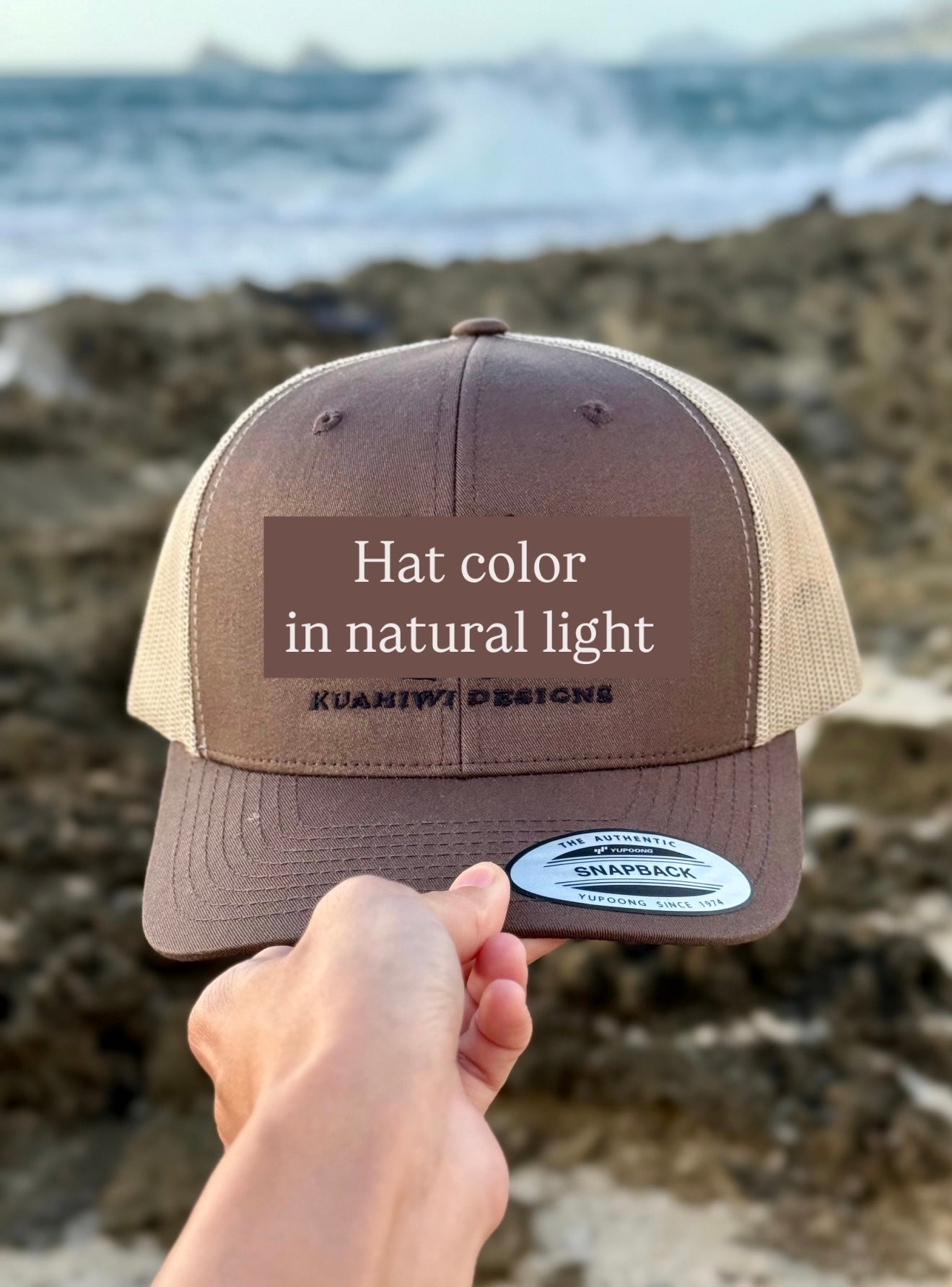 'Iwa Trucker Hat - Black Stitching on Brown/Khaki