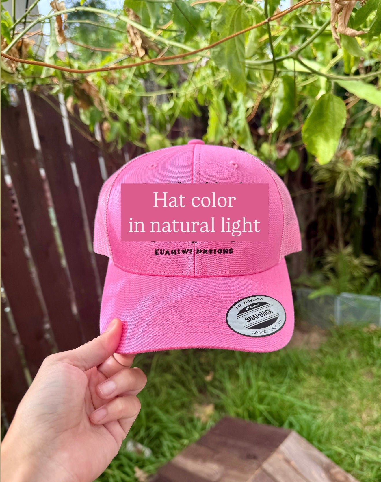 'Iwa Trucker Hat - Black Stitching on Pink