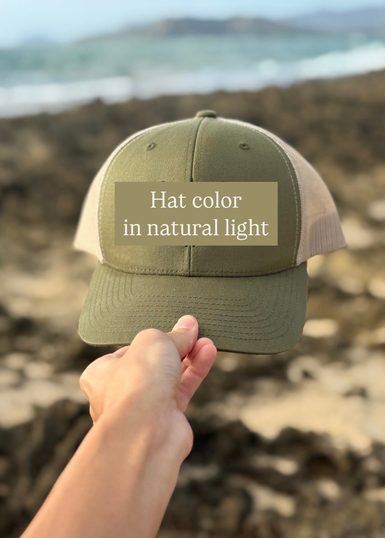 'Iwa Trucker Hat - Black Stitching on Moss/Khaki