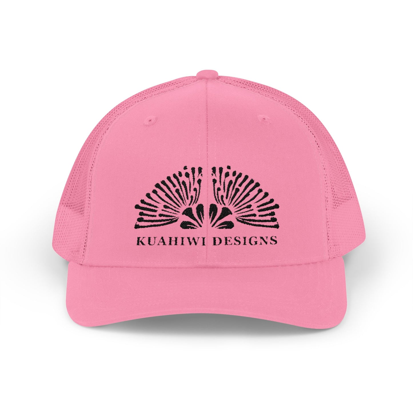 Lehua Trucker Hat - Black Stitching on Pink
