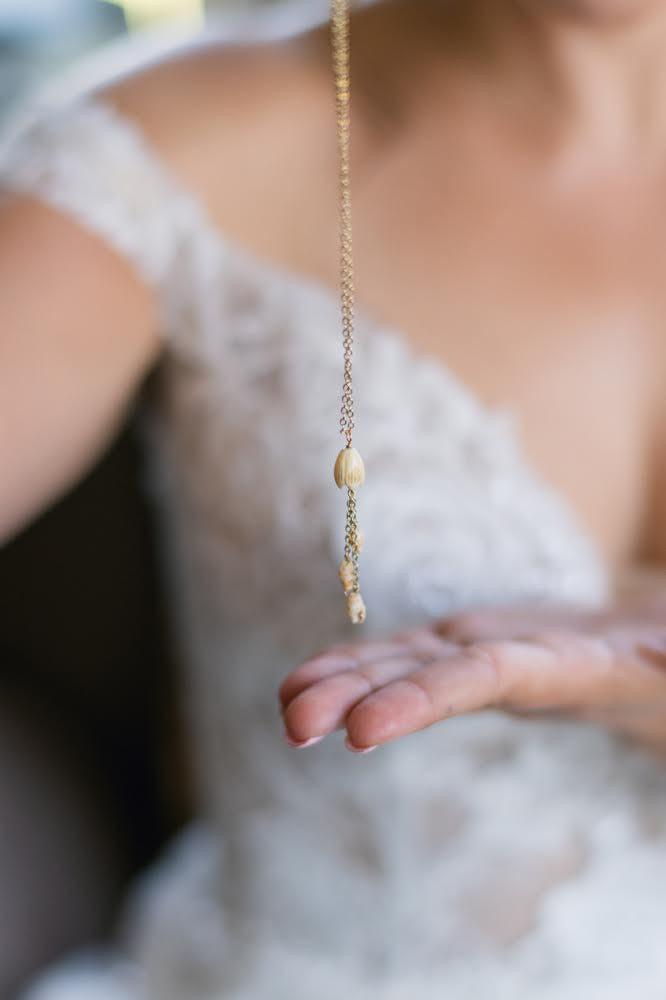 Niihau Laiki Shell and Pikake Necklace