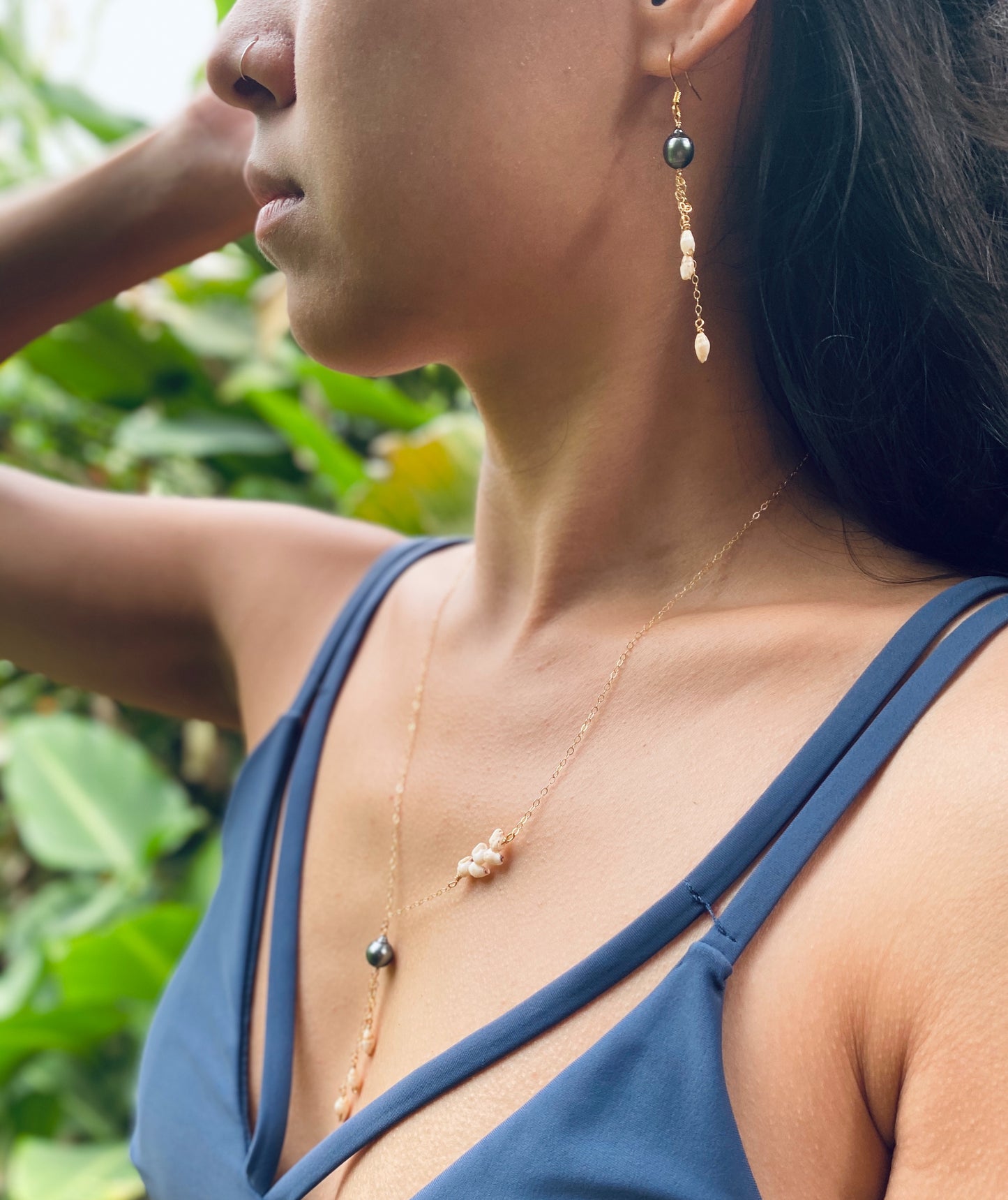 Niihau Laiki Shell and Pearl Earrings