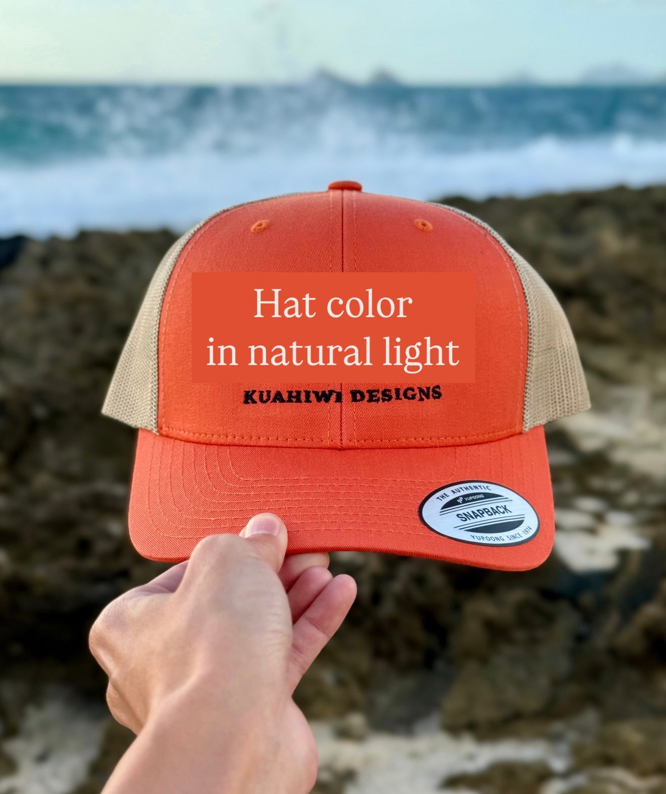 'Iwa Trucker Hat - Black Stitching on Orange/Khaki