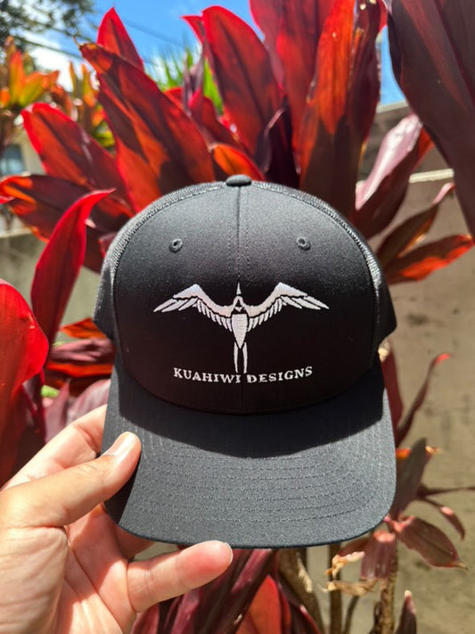 'Iwa Trucker Hat - White Stitching on Black