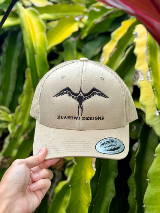 'Iwa Trucker Hat - Black Stitching on Khaki