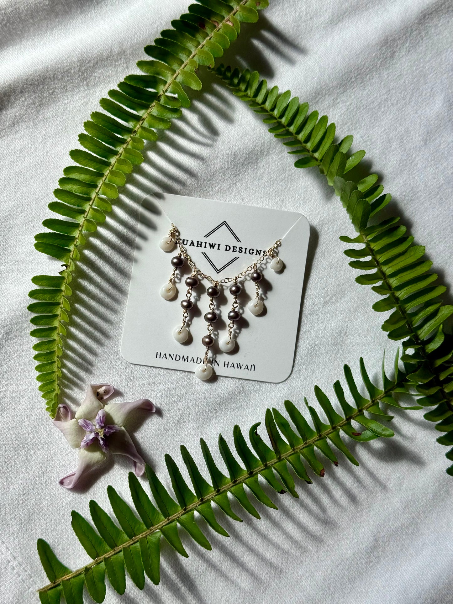 Puka and Pearl Droplet Necklace