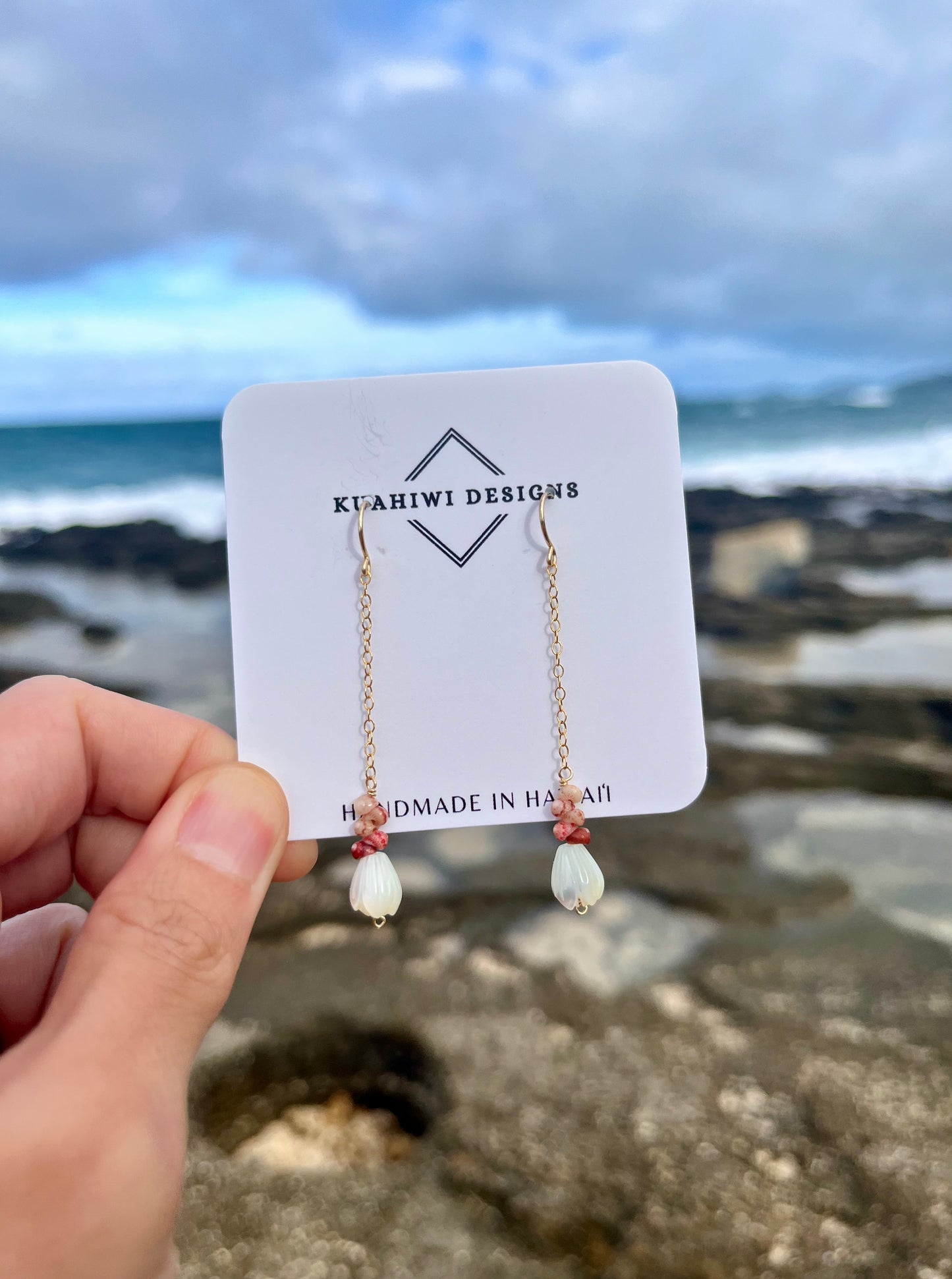 Ombré Niihau Kahelelani and Pikake Earrings