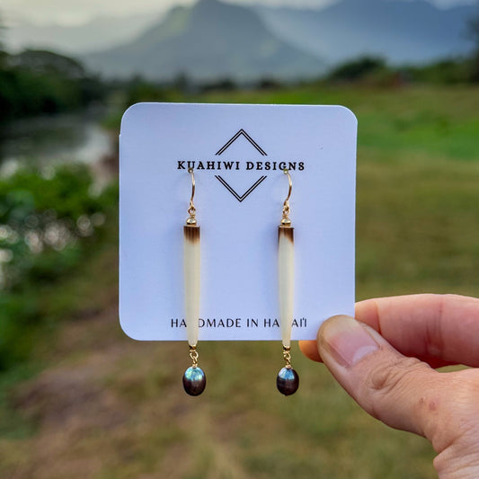 Porcupine Quill and Pearl Earrings