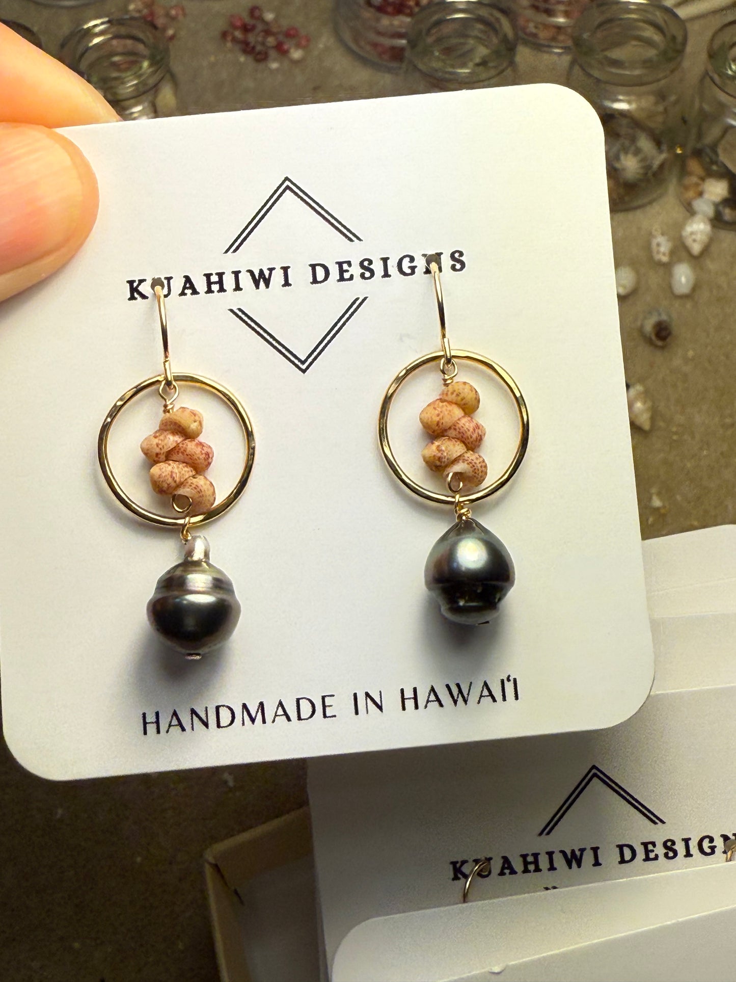 Flawed Kauai Kahelelani and Tahitian Pearl Earrings - Kala Mai Sale Item