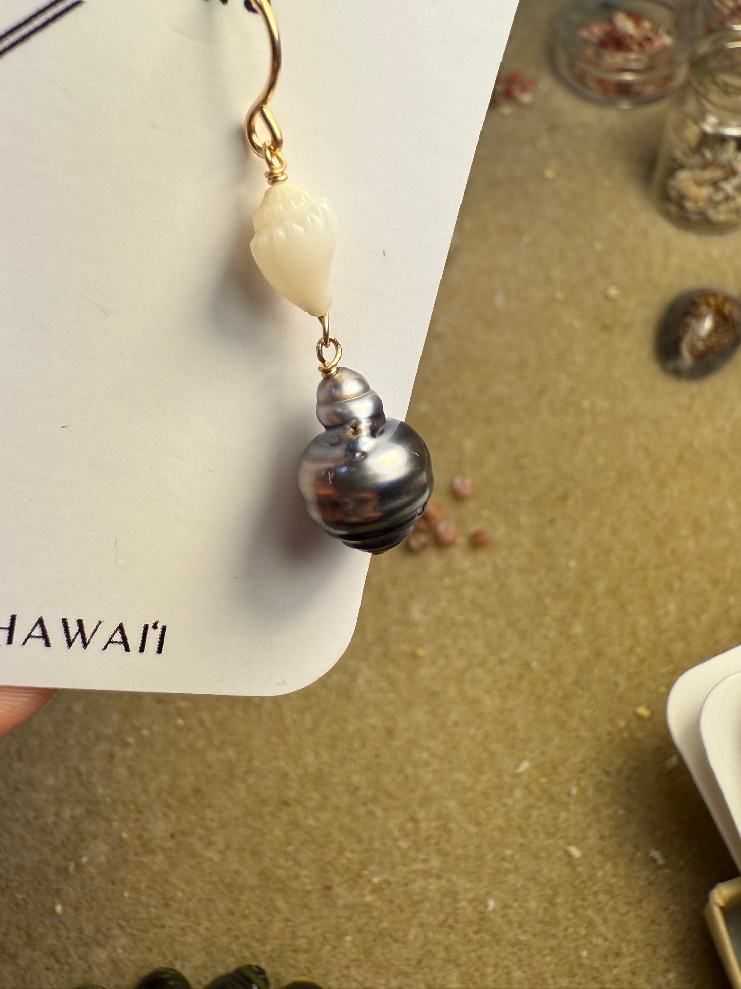 Flawed Niihau Momi and Tahitian Pearl Earrings - Kala Mai Sale Item