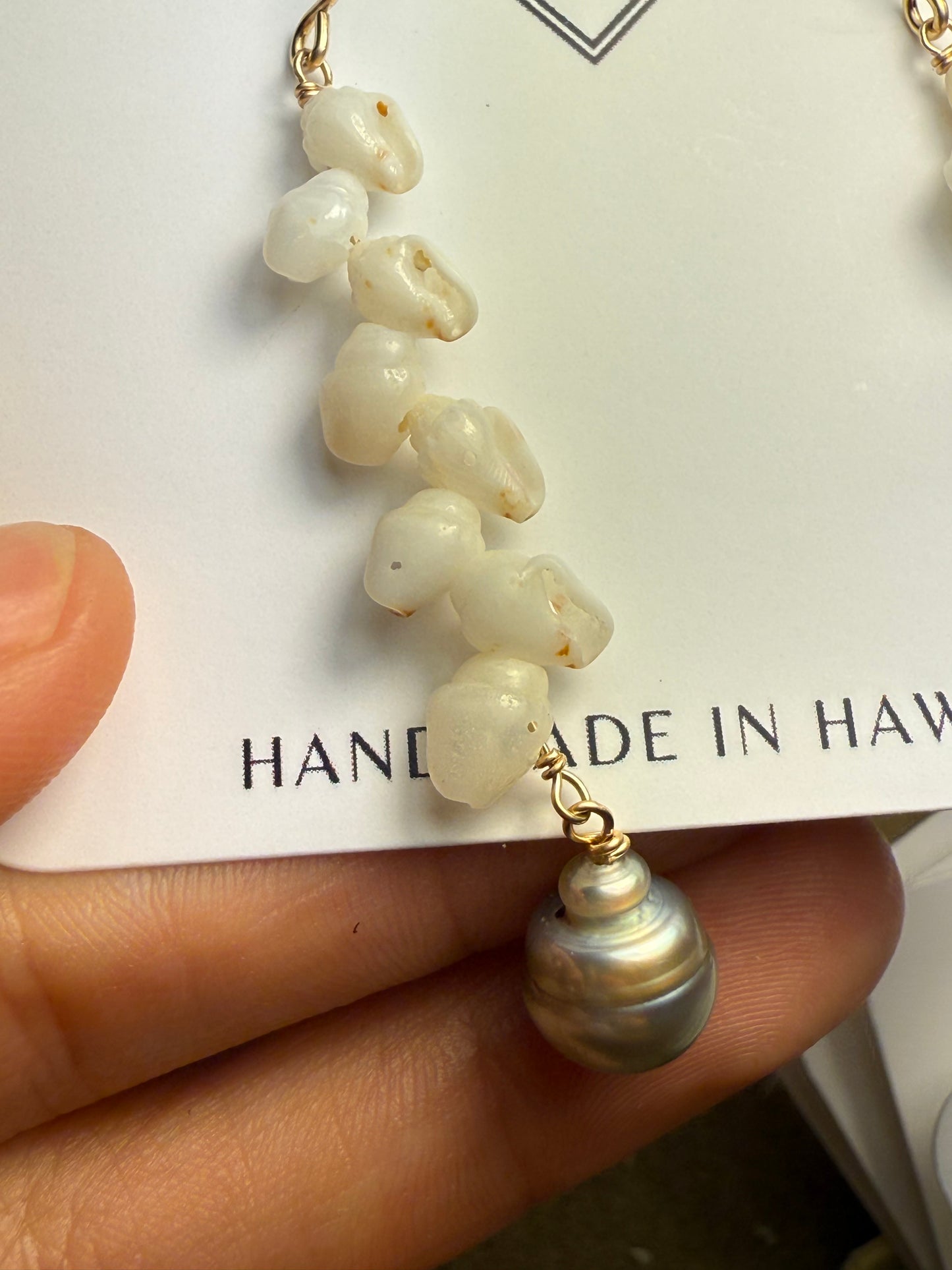 Flawed Niihau Momi and Tahitian Pearl Earrings - Kala Mai Sale Item
