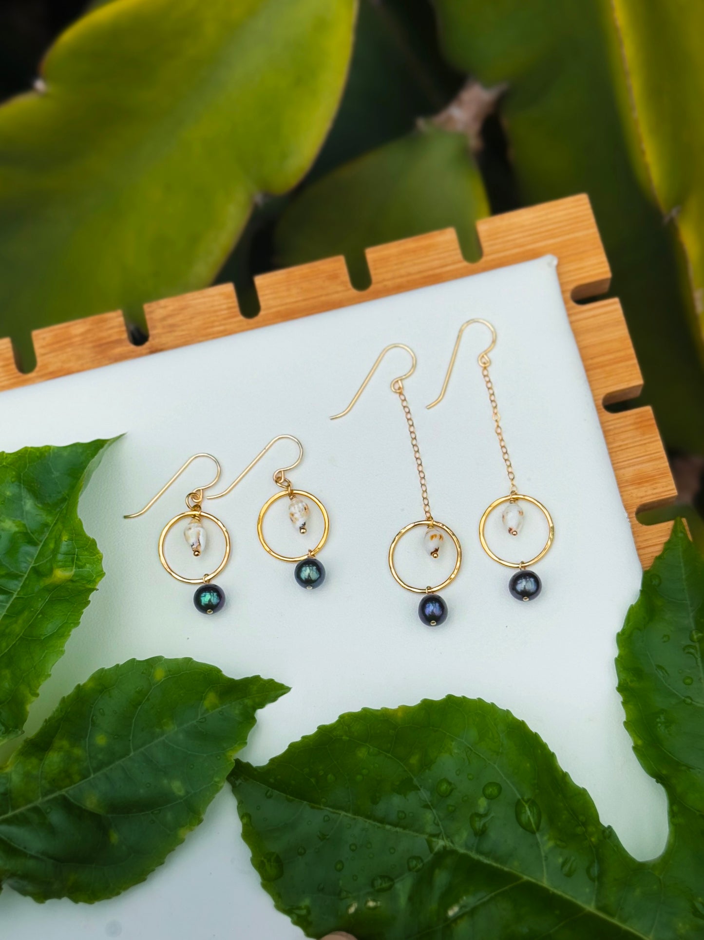 Niihau Momi and Pearl Hoop Earrings
