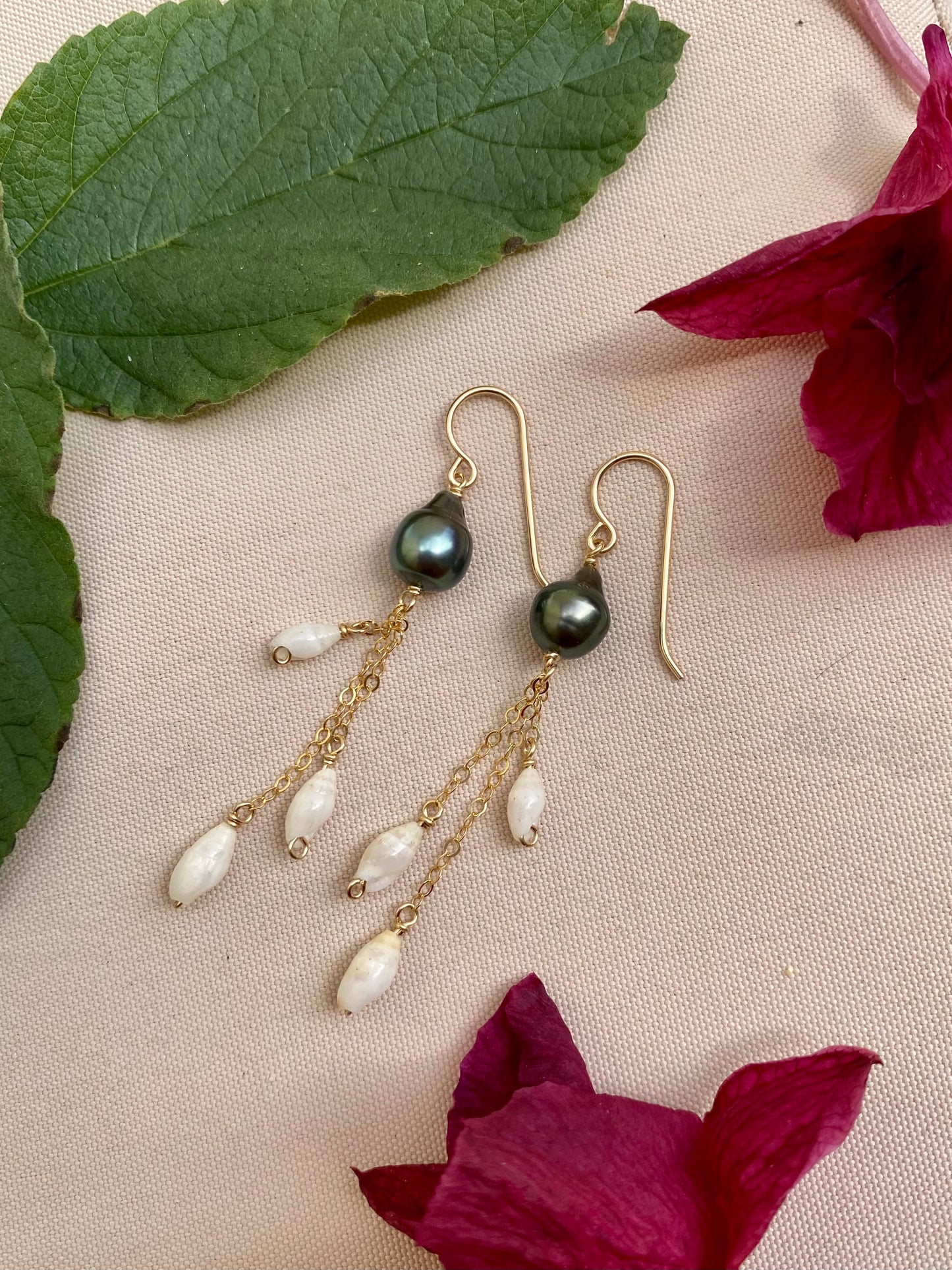 Niihau Laiki Shell and Pearl Earrings