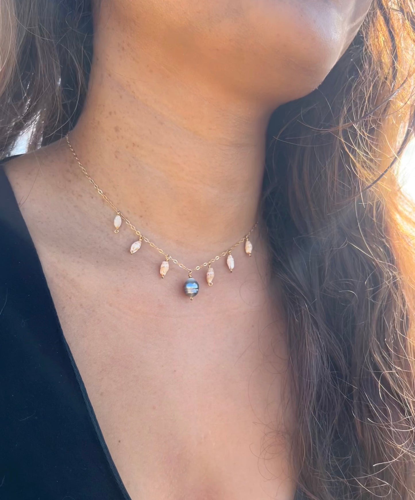 Niihau Laiki Shell and Pearl Necklace