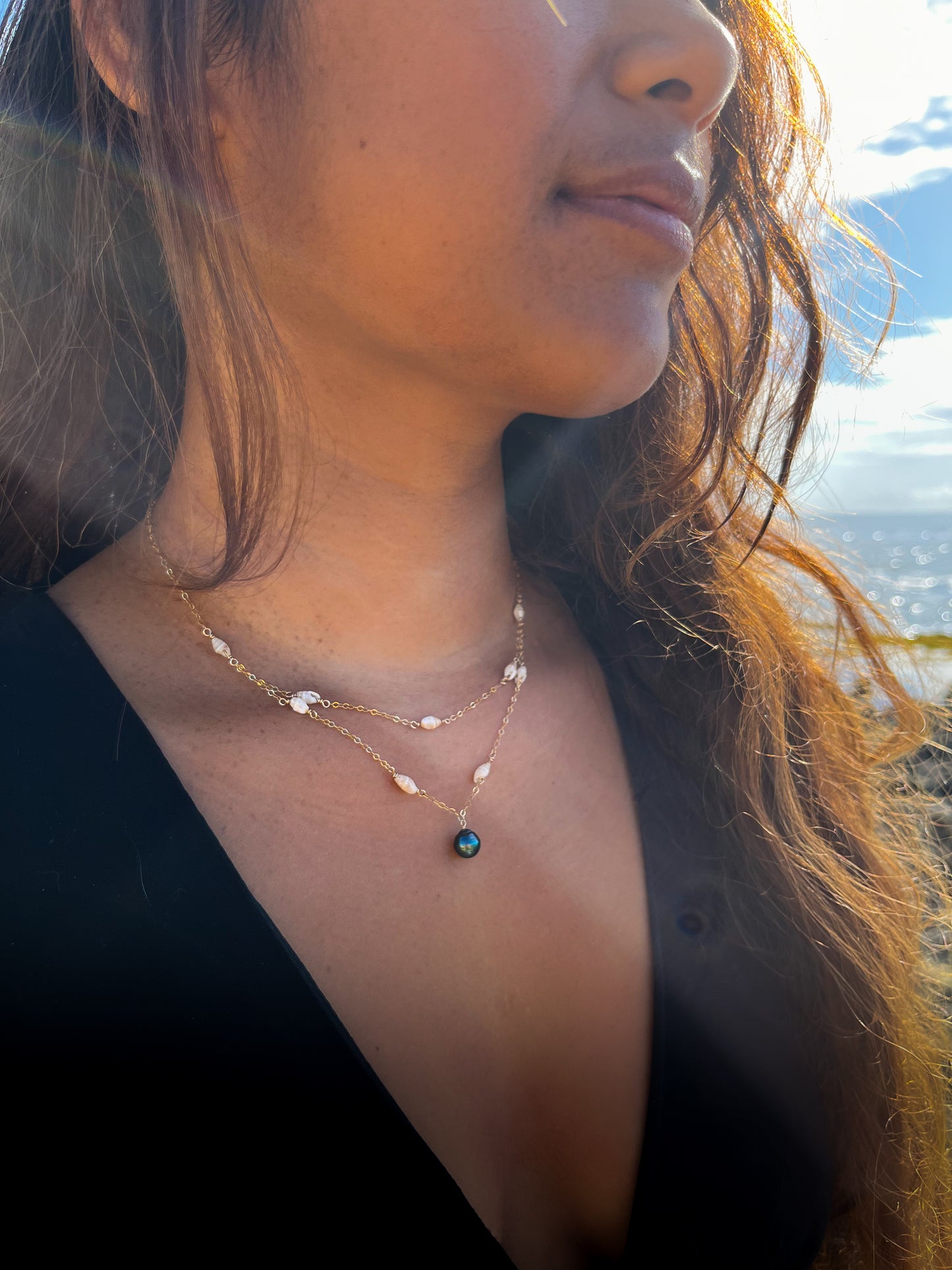 Niihau Laiki and Pearl Layered Necklace