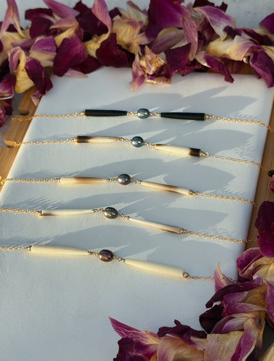 Porcupine Quill and Pearl Necklace