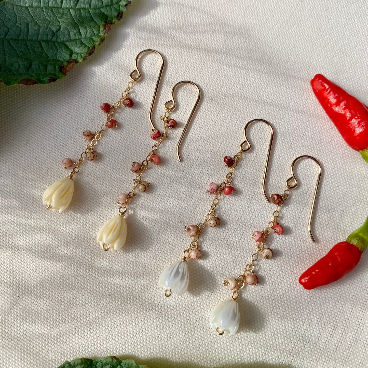 Ombré Niihau Kahelelani and Pikake Droplet Earrings