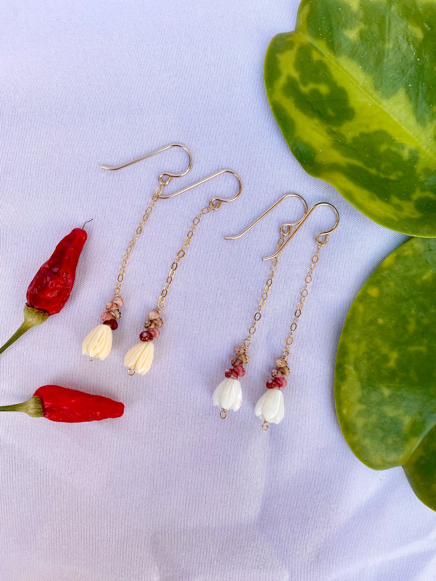 Ombré Niihau Kahelelani and Pikake Earrings