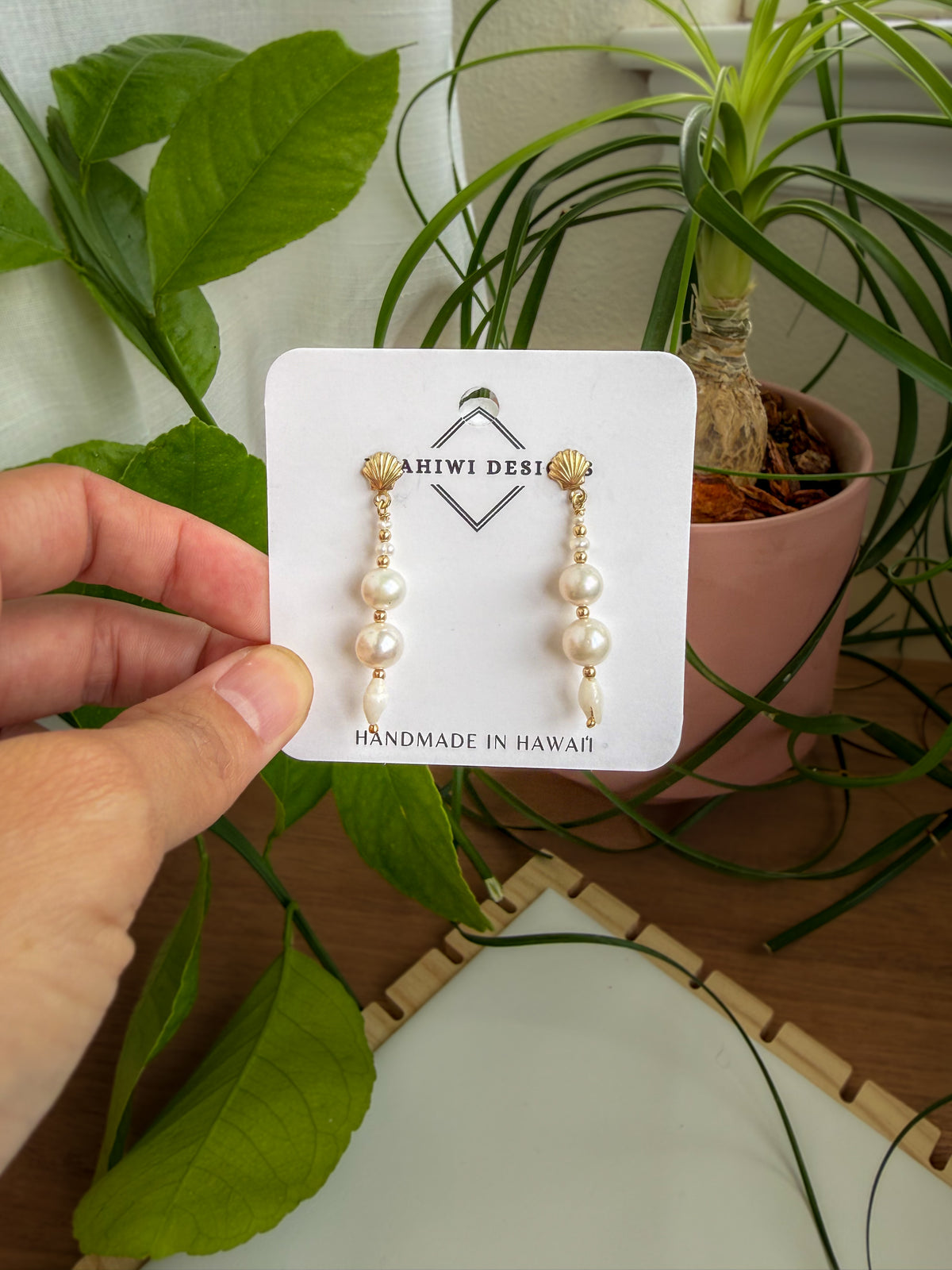 White Pearl and Niihau Shell Earrings
