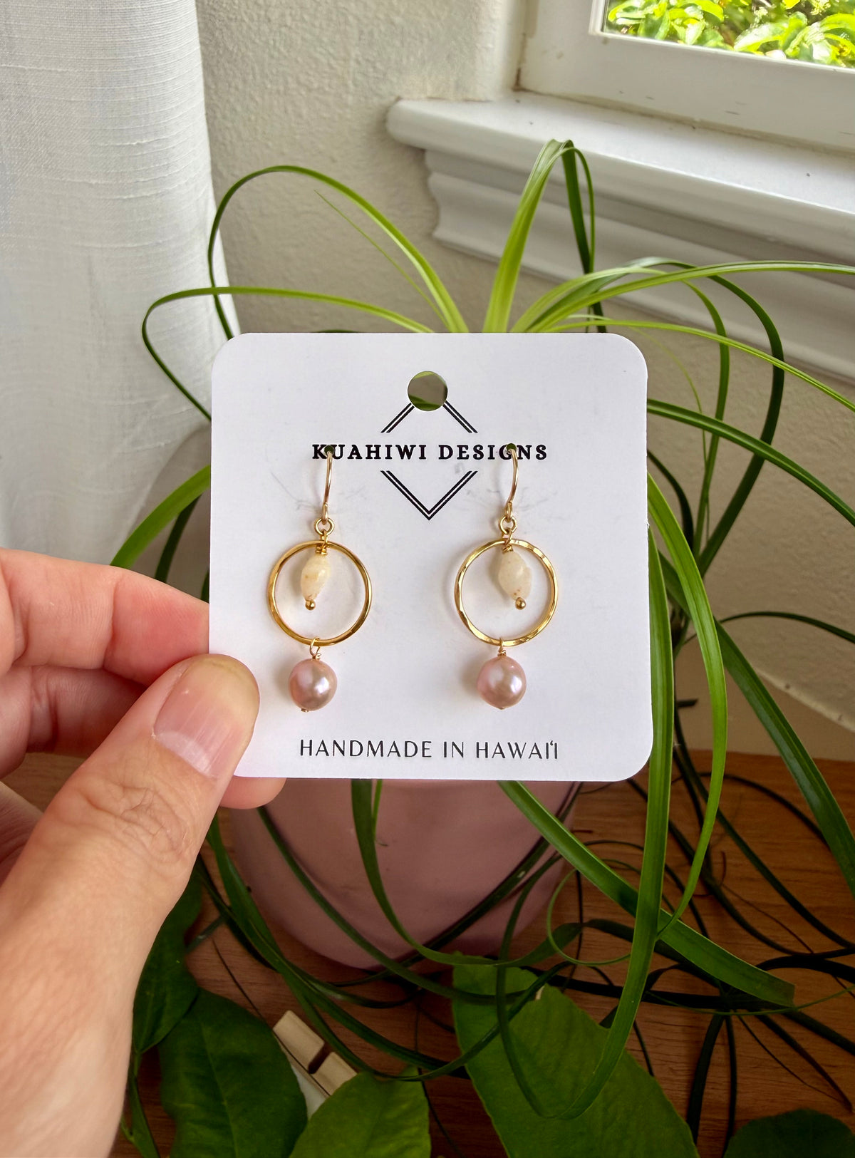 Pink Pearl and Niihau Shell Earrings