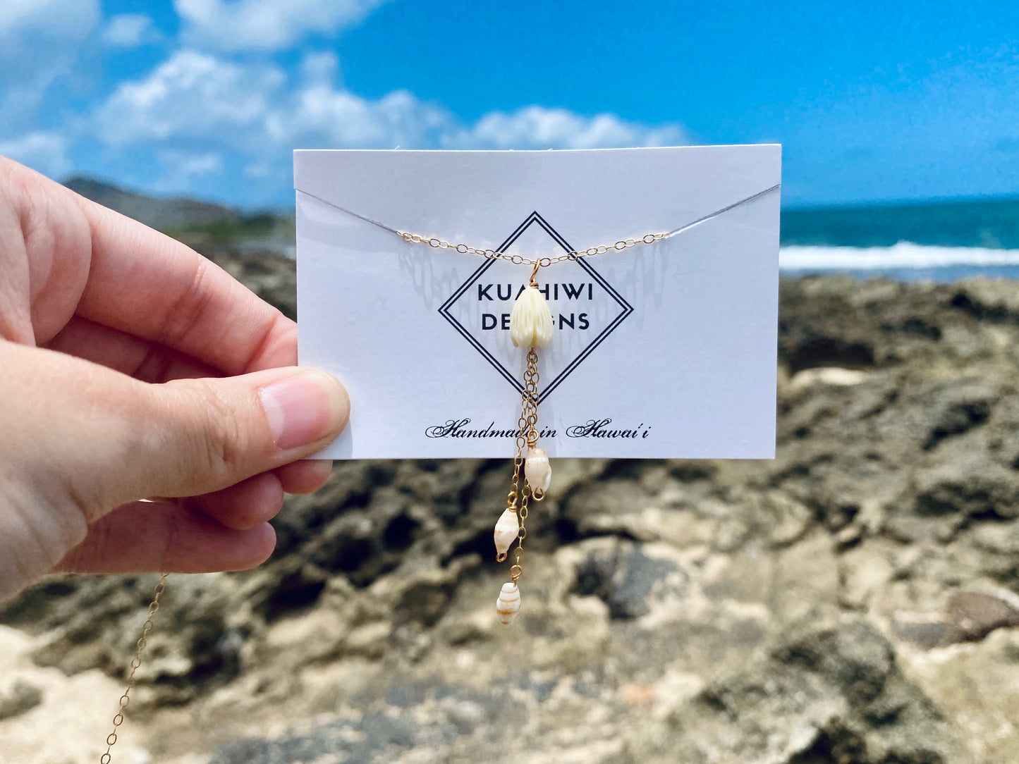 Niihau Laiki Shell and Pikake Necklace