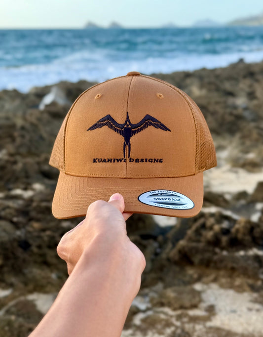 'Iwa Trucker Hat - Black Stitching on Caramel