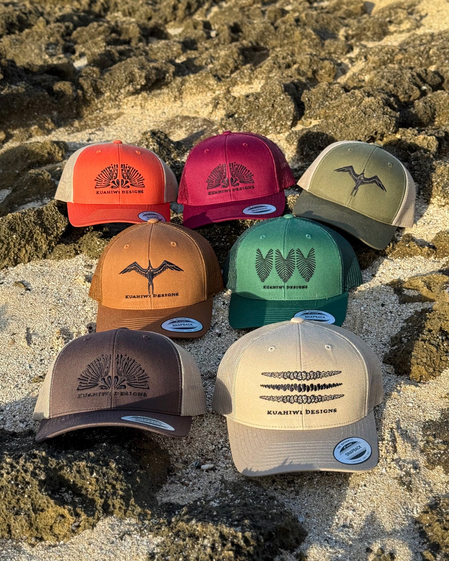 'Iwa Trucker Hat - Black Stitching on Brown/Khaki