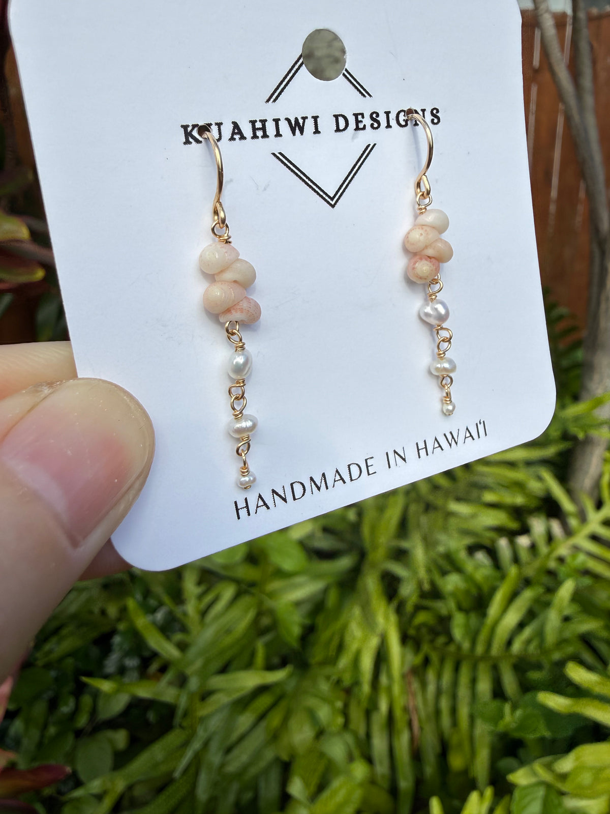 Pink Niihau Shell and Pearl Earrings