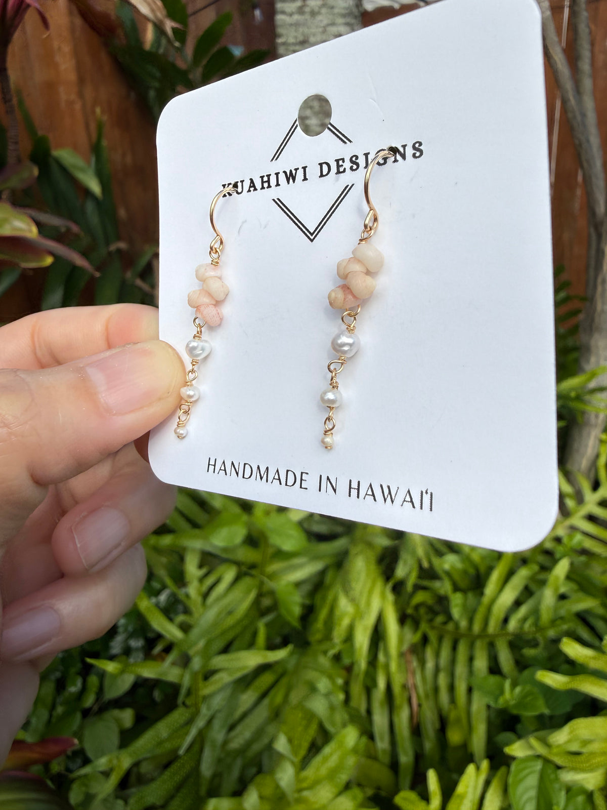 Pink Niihau Shell and Pearl Earrings