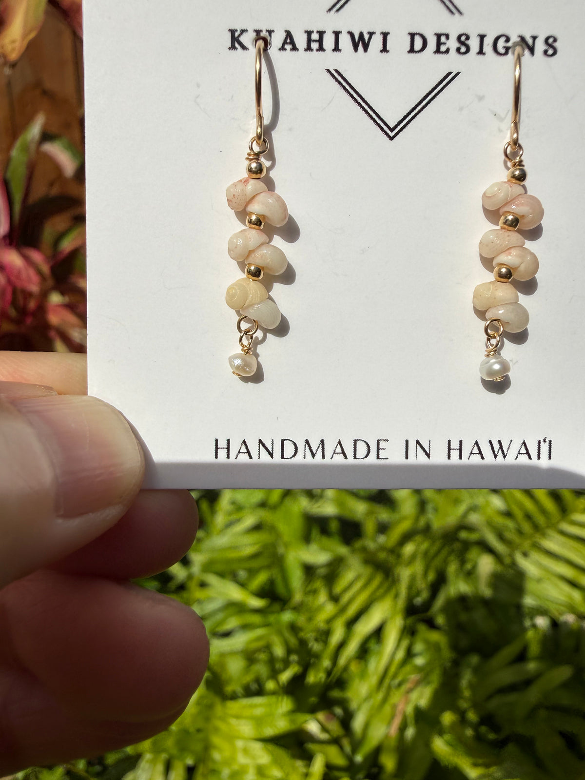 Pink Niihau Shell and Pearl Earrings