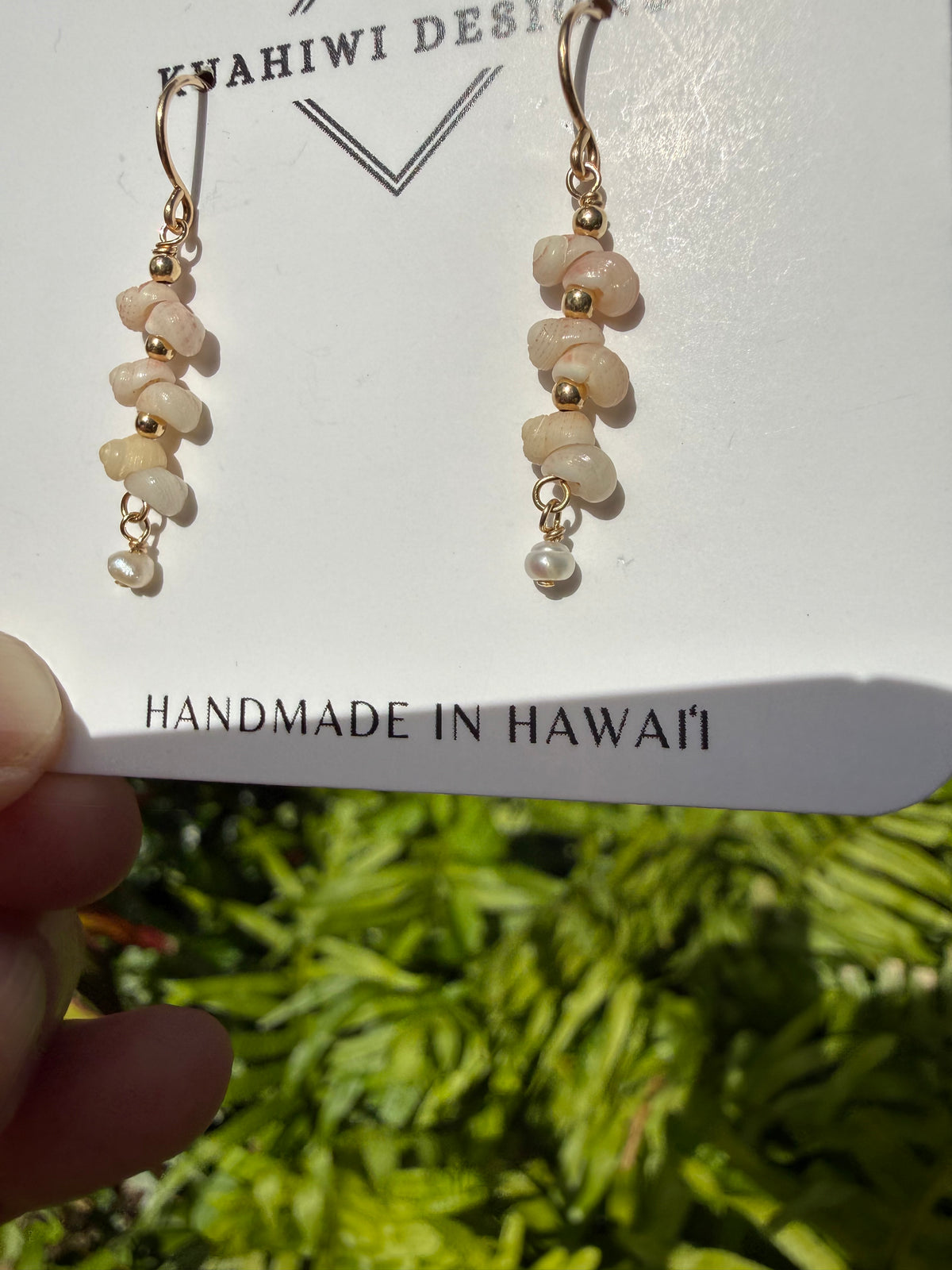 Pink Niihau Shell and Pearl Earrings