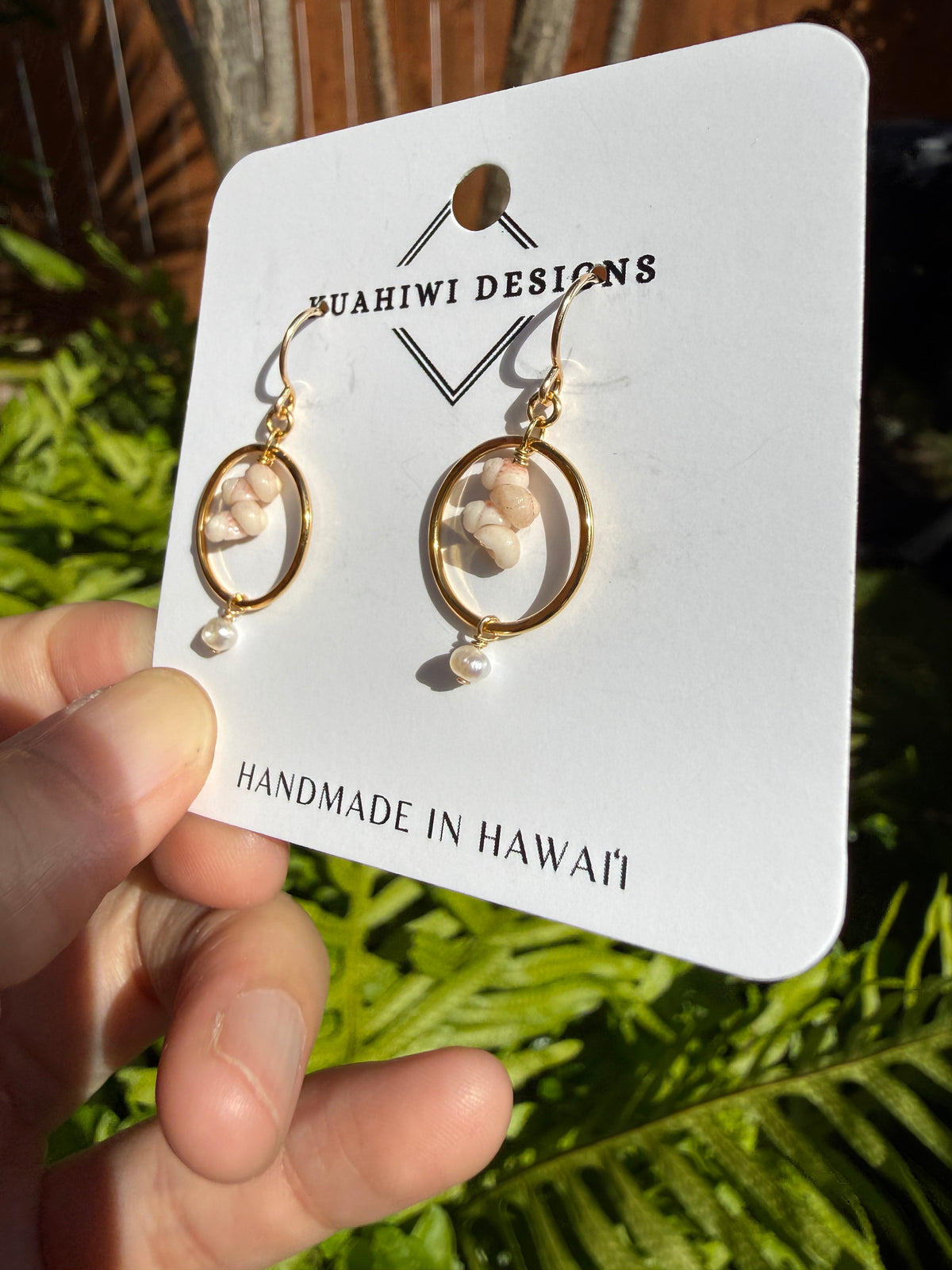 Pink Niihau Shell and Pearl Earrings