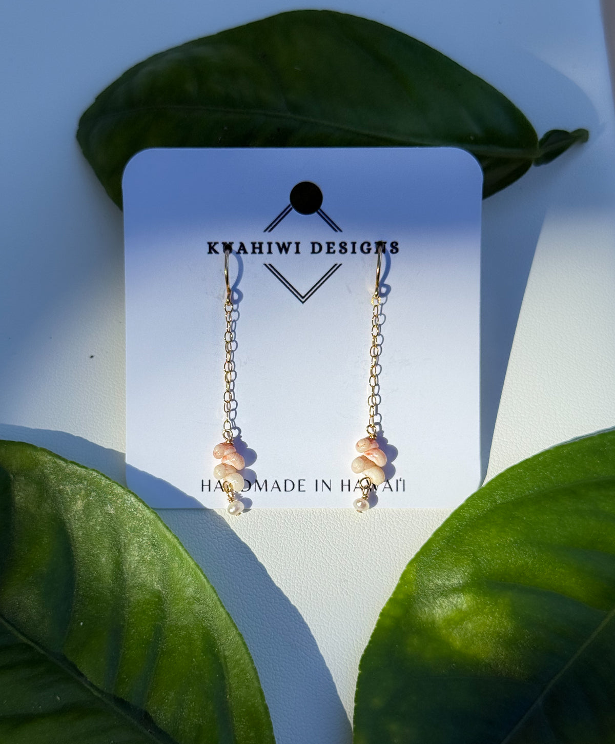 Pink Niihau Shell and Pearl Earrings