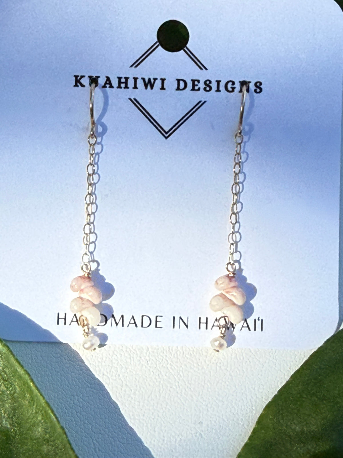 Pink Niihau Shell and Pearl Earrings