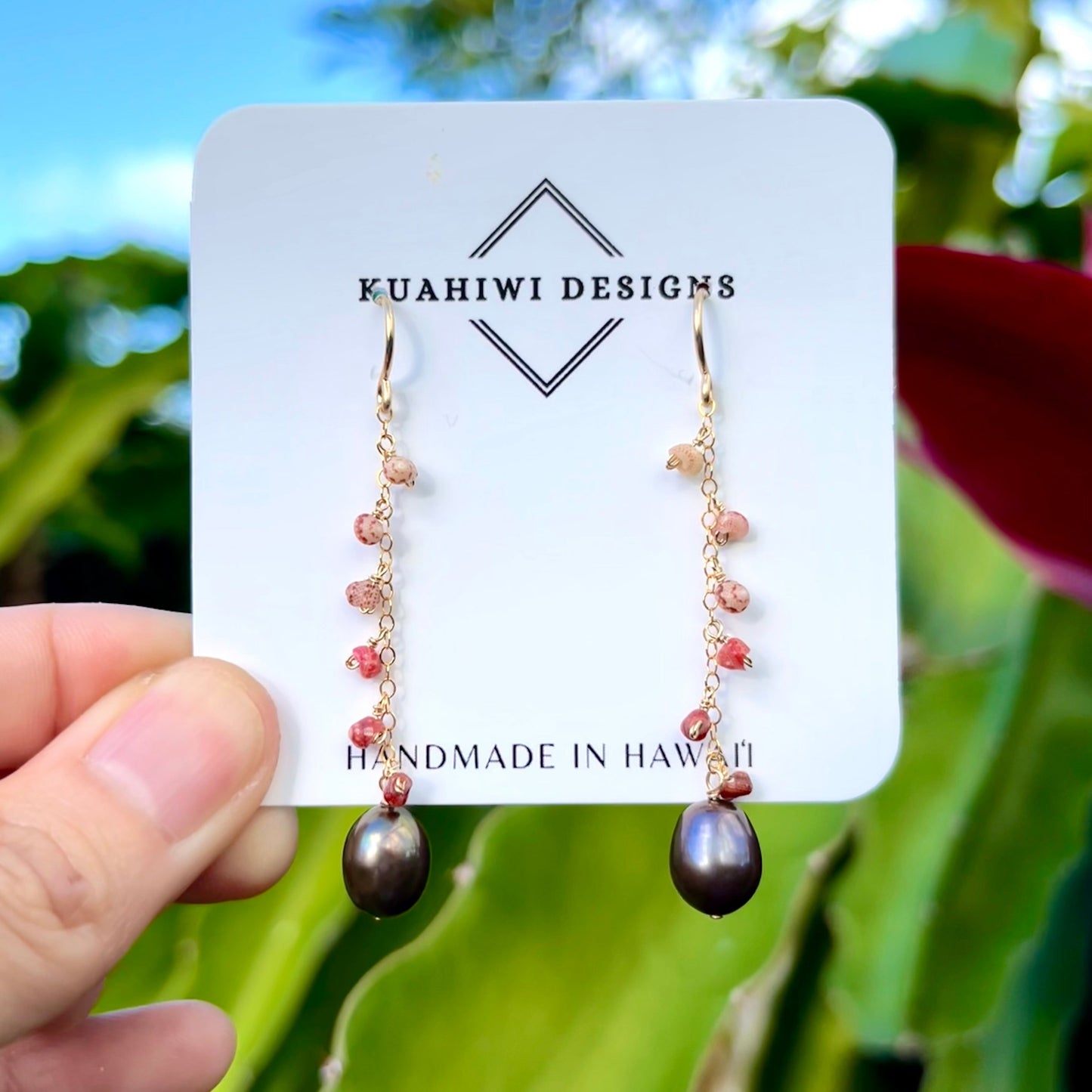 Ombré Niihau Kahelelani and Pearl Droplet Earrings
