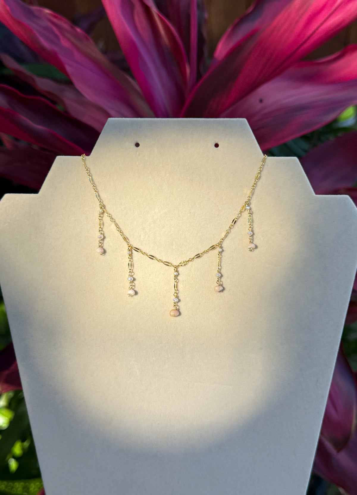 Pink Niihau Shell Droplet Necklace
