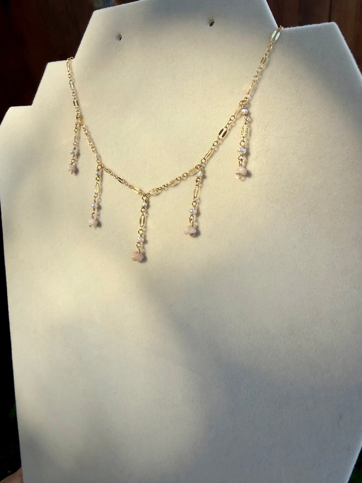 Pink Niihau Shell Droplet Necklace