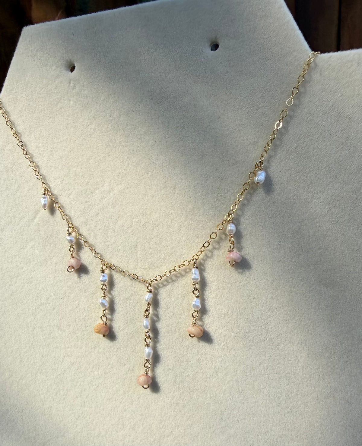 Pink Niihau Shell Droplet Necklace