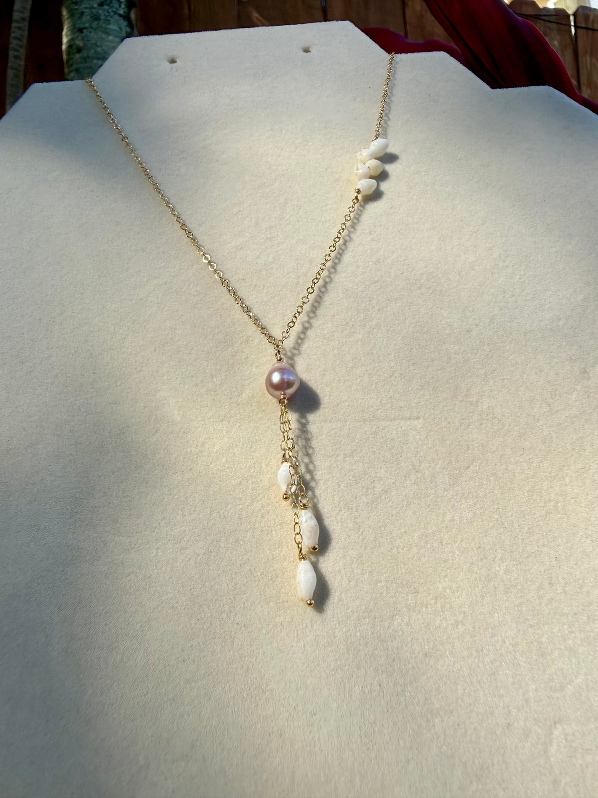 Niihau Momi, Laiki Shell and Edison Pearl Necklace