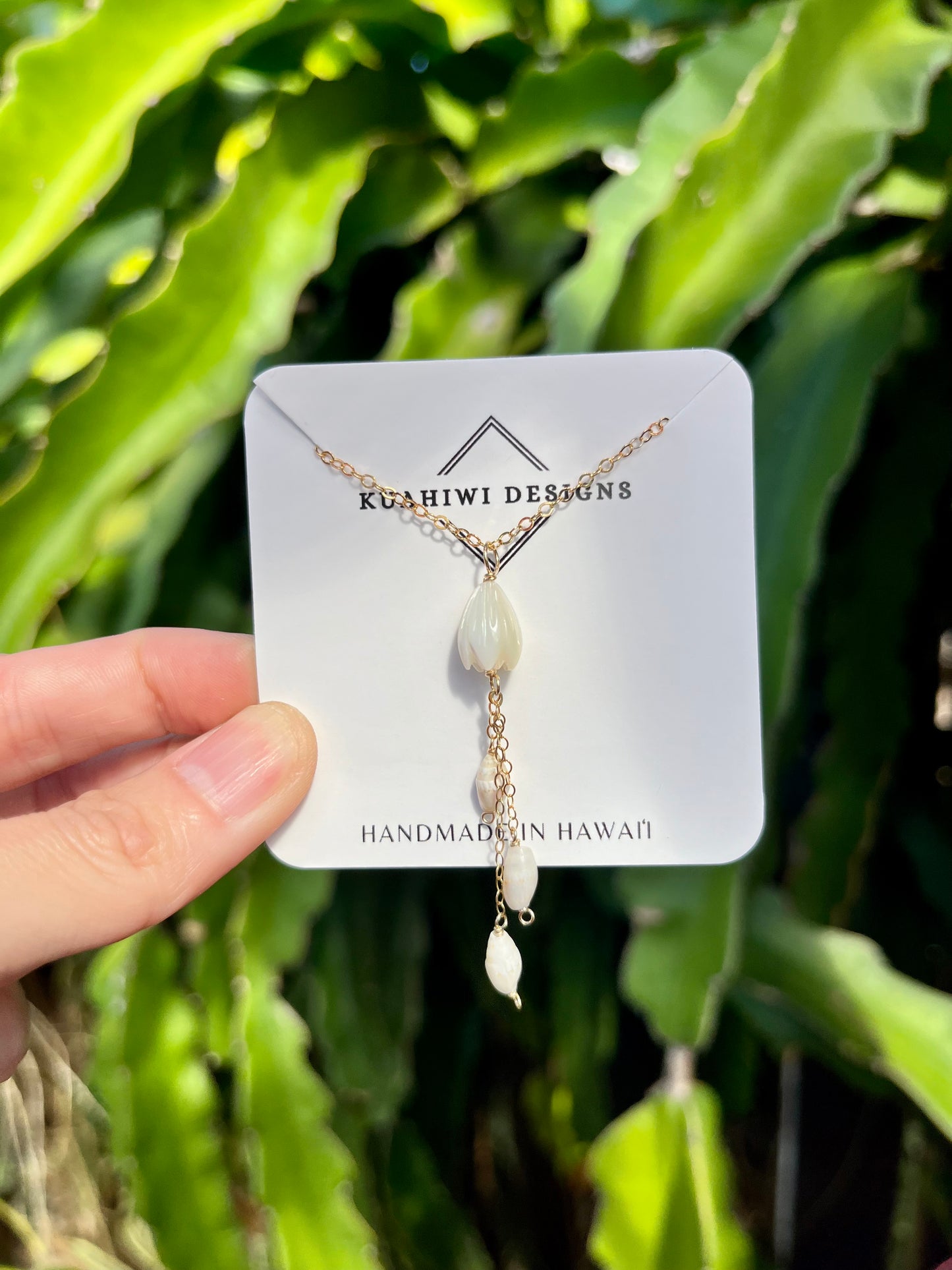 Niihau Laiki Shell and Pikake Necklace
