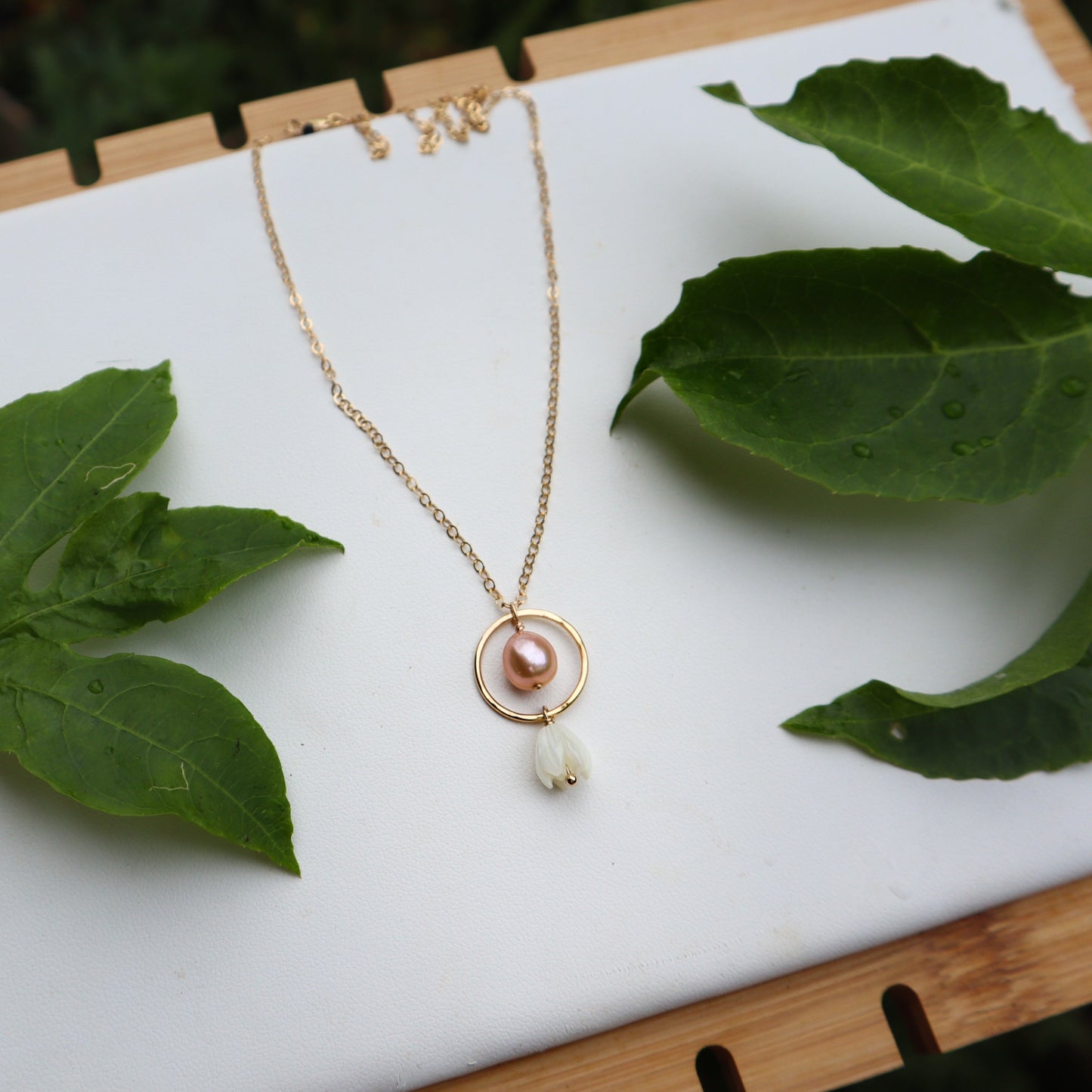 Edison Pearl and Pikake Hoop Necklace
