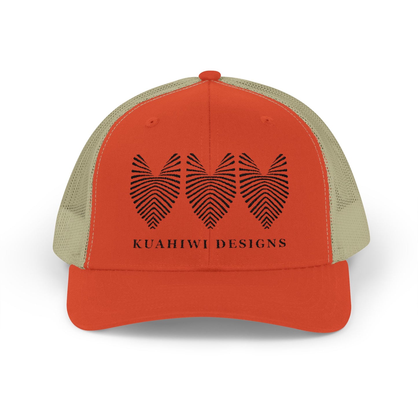 Kalo Trucker Hat - Black Stitching on Orange/Khaki