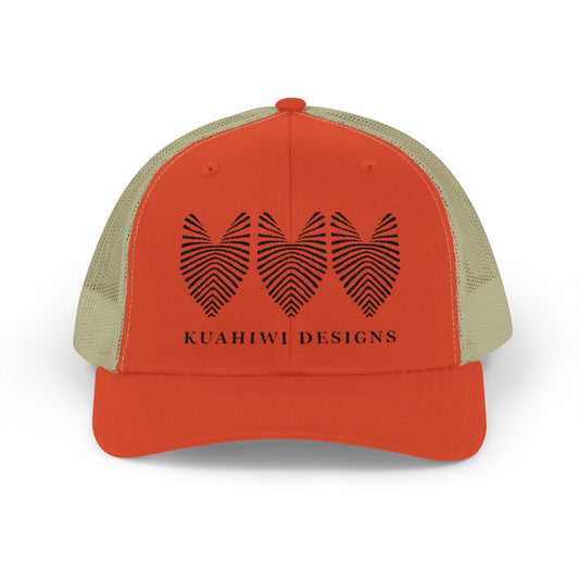 Kalo Trucker Hat - Black Stitching on Orange/Khaki