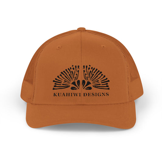 Lehua Trucker Hat - Black Stitching on Caramel