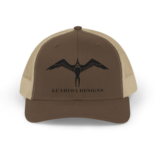 'Iwa Trucker Hat - Black Stitching on Brown/Khaki